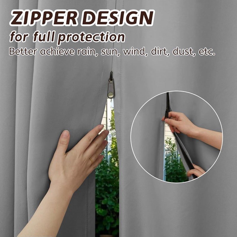 Arfntevss Outdoor Curtains for Patio Waterproof 2 Panels Blackout Curtains 96 inch Long with Zipper Top & Bottom Grommet Sun Blocking Outdoor Privacy Drape for Gazebo Porch Pergola (54x96, Grey) - Image 2
